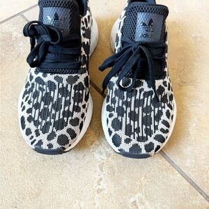 adidas Black and White Leopard Knit Athletic Shoes